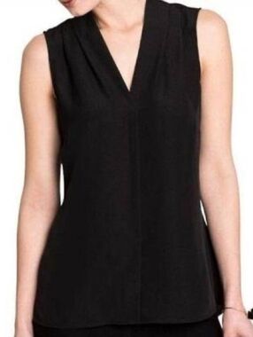 Theory Hylin Sleeveless, 100% Silk Georgette Pleaded Top V Neck Blouse Size S